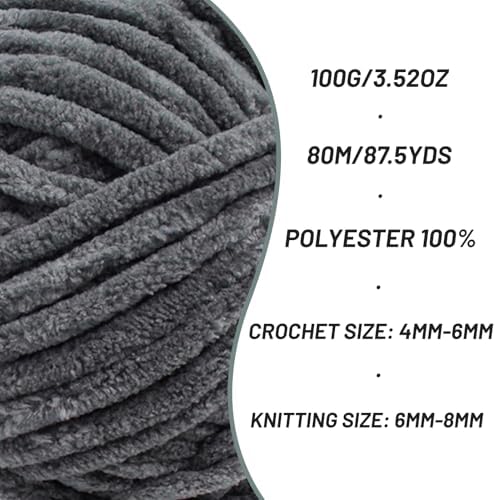 Chenille Blanket Yarn for Crocheting Size 5 Bulky Yarn Dark Gray - Image 2