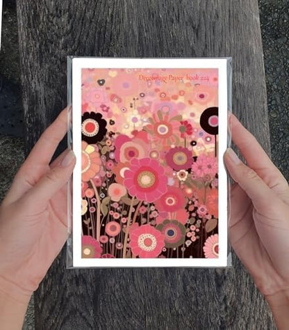 Decoupage Paper Pack (35 Sheets 6"x8") Sweet Illustrations of Pink nd Black Flower Fields FLONZ Vintage Illustration Pictures Cards for Decoupage, Craft and Scrapbooking - Image 3