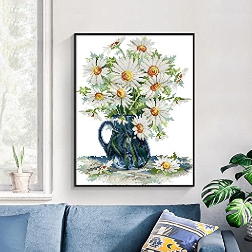 ITSTITCH Stamped Cross Stitch Kits for Beginners Full Range of Cross Stitching Preprinted Pattern for Kids or Adults, Embroidery Needlepoint Starter Kits-Daisy vase, 15x18 inch - Image 2