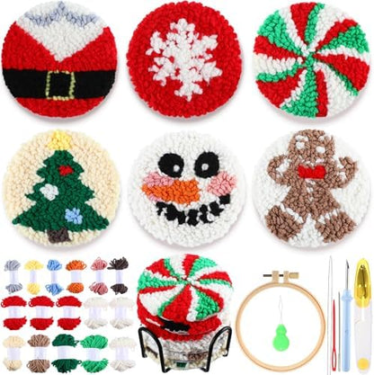 Yaomiao 6 Pcs Christmas Punch Needle Coaster Kit, Easy DIY for Beginners by Yaomiao