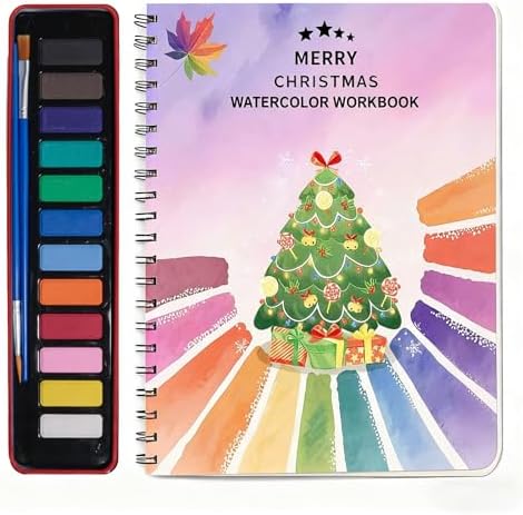 Watercolor Workbooks, Beginner Watercolor Painting Kit – 12 Colors Paint Set with Brush – Perfect for Gifting to Spark Creativity & Joy for Teens & Adults (Christmas) by Unknown