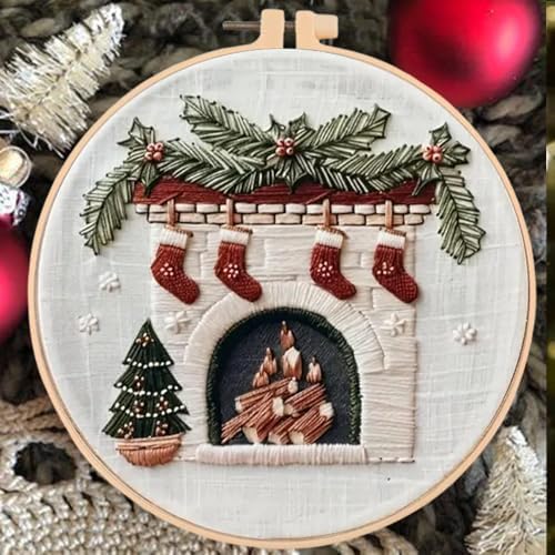 Huacan Embroidery Kits for Adults Beginner DIY Cross Stitch Stamped Christmas Pattern Stitching Fireplace Sewing Kit 1 Piece 7.8 x 7.8 Inch - Image 4