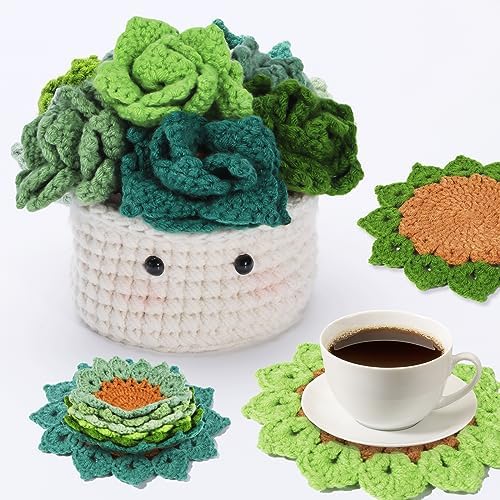Hssugi Crochet Kit for Beginners 6PCS Crochet Coasters in a Plant Pot by Hssugi