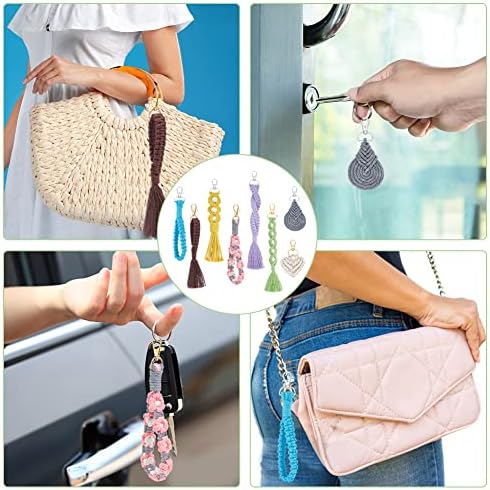INFUNLY 8 Set DIY Macrame Wristlet Keychain Kits for Adults Colorful Macrame Cord Knotting Kit Boho Mini Macrame Tassel Keychain with Instruction + Video for Car Key Purse Phone Wallet Charm - Image 6
