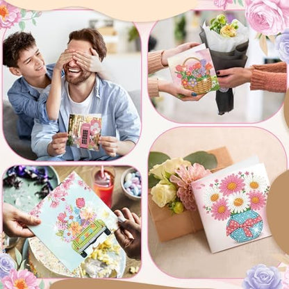 Saillong 12 Pack Flower Diamond Painting Greeting Card Kits DIY Pastel Floral Gnome Diamond Art Cards with Envelopes Flower 5d Rhinestones Paint Card for Adults DIY Craft Family Friend Birthday Gifts - Image 5
