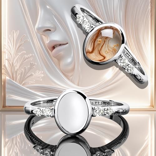 925 Sterling Silver 6×8 mm Oval Bezel Cup Ring Blank – Rhodium Plated Cabochon Mount with 4 CZ Side Stones | Heirloom Quality Keepsake Ring Base for Breast Milk, Resin & Memorial Jewelry - Image 2