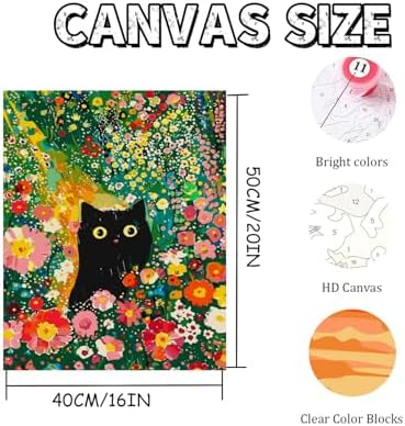 Flowers and Black Cat Paint by Numbers for Adults Beginner 16X20 inch - Image 5