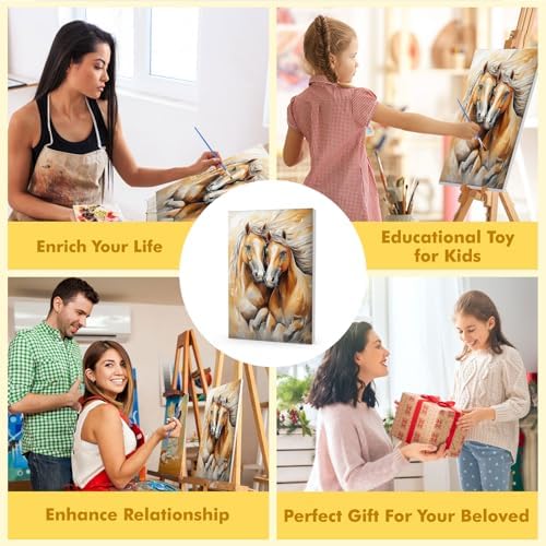 Bowetile Framed Paint by Numbers Horse for Adults Beginners, Adults' Paint-by-Number Horse Kits, Easy Adult Paint by Number Kits on Canvas, Acrylic Animals Number Painting for Home Decor, 8x12in - Image 5