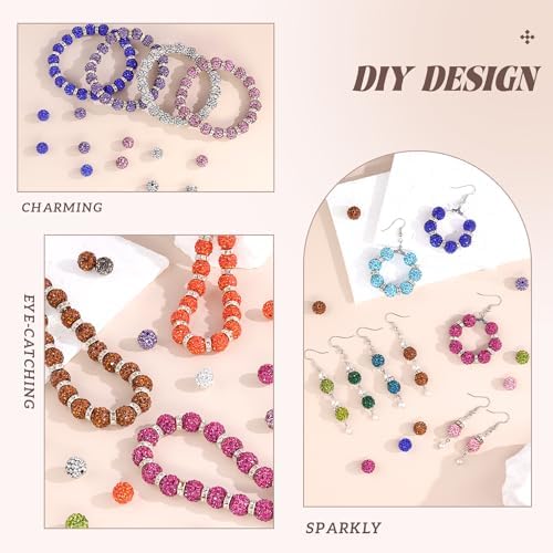 105pcs 10mm Rhinestone Beads for Jewelry Making, Yellow Shiny Round Disco Ball Beads Bulk, Sparkle Crystal Clay Christmas for Bracelet Baseball Necklace Earring Crafting and DIY - Image 6