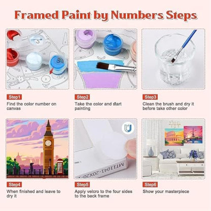 Canrichshop 6 Packs Paint by Numbers Kit for Adult Framed,City Landscape DIY Paint by Number on Canvas with Wooden Easel,Acrylic Oil Famous Buildings Painting Kit Adults for Decor 8x8inch - Image 6