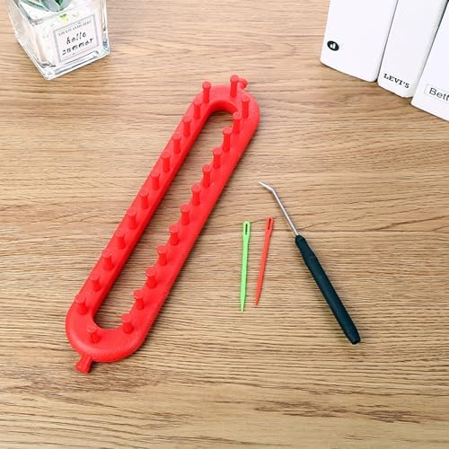 Rectangle Knitting Looms，Plastic Weaving Looms Set，Weaving Loom，Scarf Hats Making Tools，DIY Crocheting Handmade Craft Kit with a Crochet Hook and Needle for Knitting Lovers，26 cm (Red) - Image 5