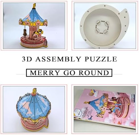 3D Wooden Carousel Puzzle, DIY Handcraft Merry‑Go‑Round Model Kit - Image 4