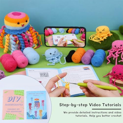 KyeeaDIY Crochet Kit for Beginners, Crochet Starter Kits, Animal Knitting Crocheting Kits with Step-by-Step Video Tutorials, Complete Crochet Kit for Adults Decoration (Jellyfish) - Image 3