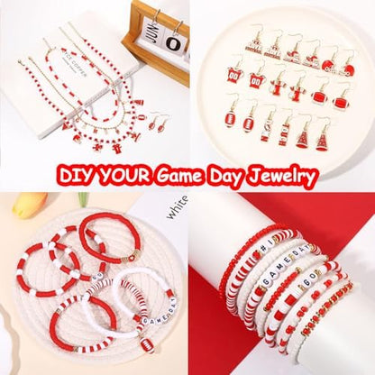 2200PCS+ Game Day Beads Charms for Bracelet Making Polymer Clay Beads Crystal Pearl Letter Gold Spacer Beads Football Charms for Game Day Bracelet Necklace Making DIY Crafts - Image 6