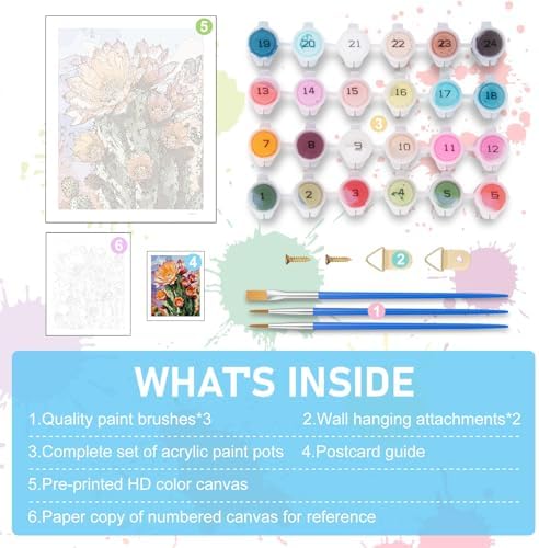 Paint by Numbers Kit for Adults, Cactus DIY Acrylic Canvas Painting Set - Image 5