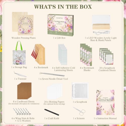 Novamira Wooden Flower Press Kit, All‑in‑One Pressed Flower Art Se - Image 3