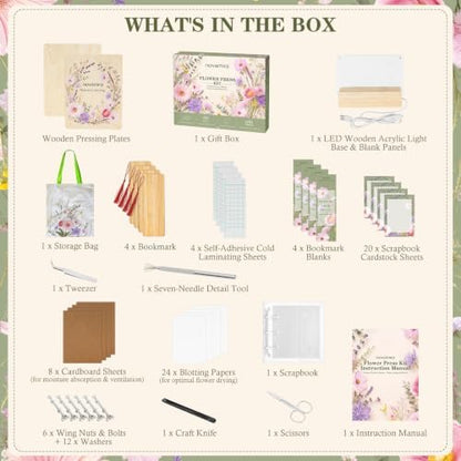 Novamira Wooden Flower Press Kit, All‑in‑One Pressed Flower Art Se - Image 3