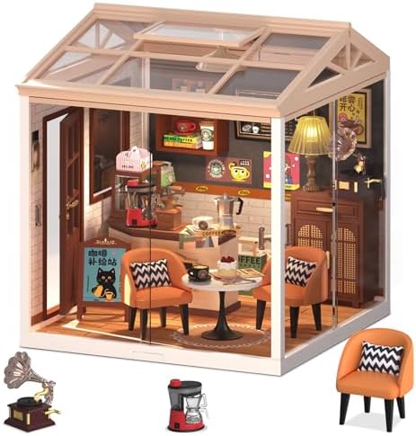 Vintage Coffee Shop Miniature House Kit – DIY Cafe Dollhouse with Glass Display Case, 3D Micro Building Model Kit for Adults & Teens, Craft Hobby Gift for Coffee Lovers by BeepZipp