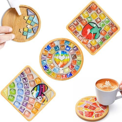 GHAHILI 3 Sets DIY Glass Mosaic Tiles for Crafts with Wooden Coasters - Graduation Birthday Gifts Mosaic Kits for Adults Women Mosaic Art Kits Craft Handmade Making Kit Set Decorations for Home Gift by Unknown