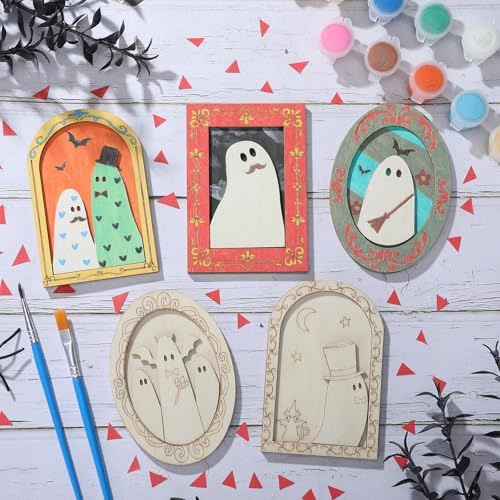 Simgoing 12 Set Adult Halloween Craft, Wood Ghost DIY Frame, Funny Style - Image 3