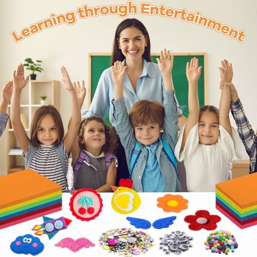 42Pcs Colorful Felt Fabric Sheets 8 x 12 Inch Assorted Red Pink Blue Soft Thick Felt Pack with Wiggle Google Eyes Pom Poms Glitter Patchwork Craft Supply for DlY Sewing Creative Art Project Decor - Image 6