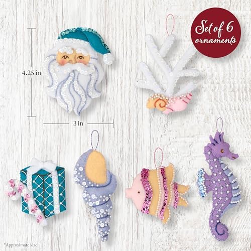 Bucilla Felt Applique 6 Piece Ornament Making Kit, Santa's Sea Life, Perfect for DIY Arts and Crafts Projects - Image 2