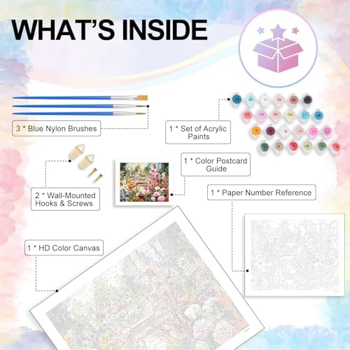 Paint by Numbers Kit for Adults, Garden Flowers Number Painting Canvas Kit - Image 4