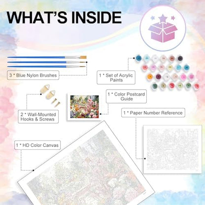 Paint by Numbers Kit for Adults, Garden Flowers Number Painting Canvas Kit - Image 4