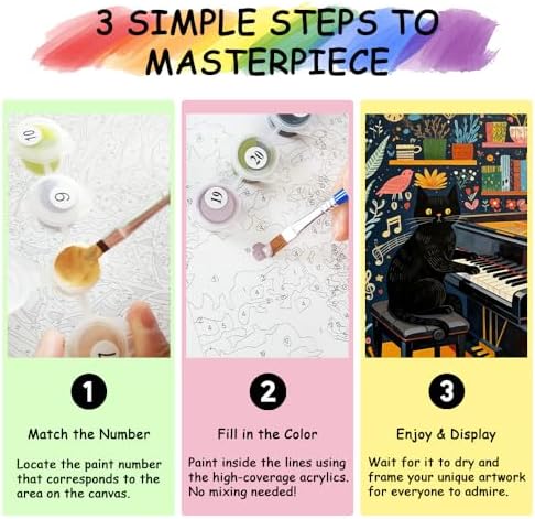 TFIAVSIN Black Cat Playing Piano - Paint by Numbers Kit for Adults Beginners, Paint by Number for Adults with Full Canvas, DIY Arts and Crafts for Adults, Cozy Home Decor, 16x20 Inch - Image 6