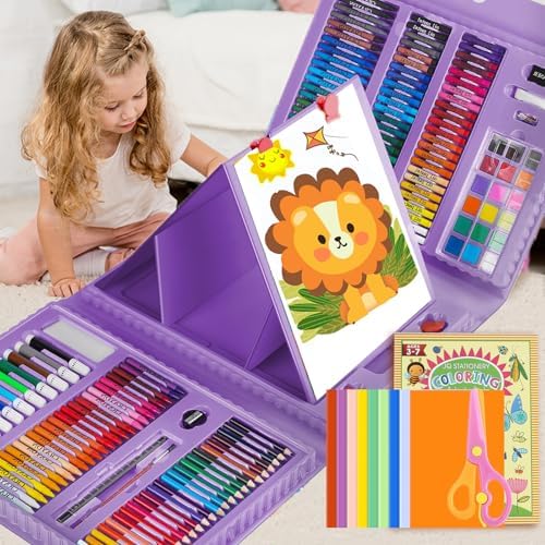 208 PCS Art Supplies,Drawing Art Kit Painting Art Set for Kids Girls Boys Artist, Gift Box with Trifold Easel, Includes Pastels, Crayons, Colored Pencils, Coloring Book, Scissors, Origami Paper 40 Sh. by PENCCOR