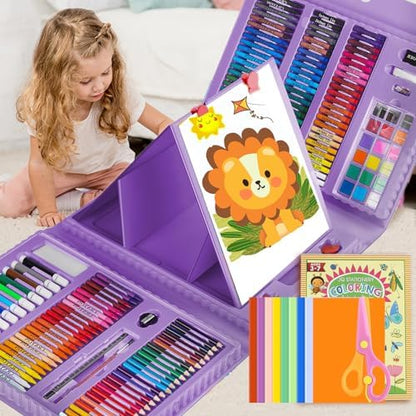 208 PCS Art Supplies,Drawing Art Kit Painting Art Set for Kids Girls Boys Artist, Gift Box with Trifold Easel, Includes Pastels, Crayons, Colored Pencils, Coloring Book, Scissors, Origami Paper 40 Sh. by PENCCOR