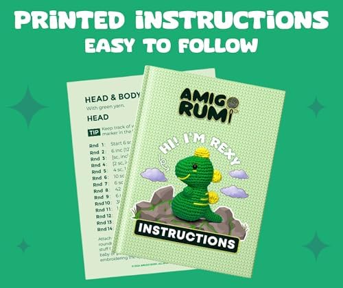 Amigo Rumi Cute Dinosaur Beginners Crochet Kit - Learn How to Crochet Starter Kit - 3+ Hour Video Tutorials & Crocheting Book - Easy to Stitch Yarn - Amigurumi Stuffed Animal for Kids 12+ & Adults - Image 5