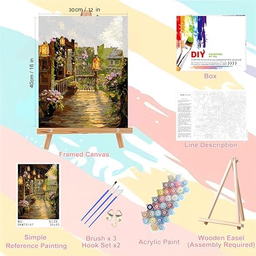 Landscape Paint by Numbers for Adults with Framed Canvas - Wooden Easel - Image 2