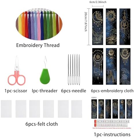 6PCS Cross Stitch Bookmark Kit for Adult Beginners Stars Cross Stitch Kits with Backing Felt Floss Instruction DIY Stamped Embroidery Bookmark Kit for Starter Adults Book Lovers (2.3x7.8 inch) - Image 2