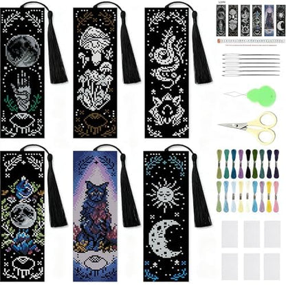NEGEKFKX 6 Pcs Magical Witchy Cross Stitch Bookmark Kit for Adult Beginners by NEGEKFKX