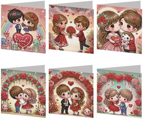 6PCS Valentine's Day Diamond Art Painting Greeting Cards, DIY Kit by C%27eitura
