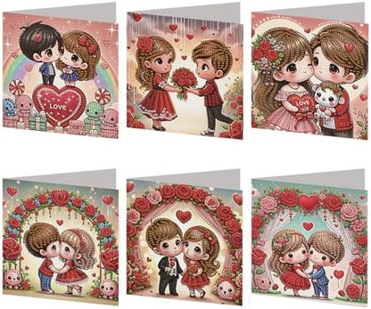 POETRYDRAW 6 Pack 5D DIY Diamond Art Painting Valentine DIY Greeting Card Kit, Diamond Birthday Holiday Greeting Card, Art Crafts Kit Creative with Envelope by POETRYDRAW