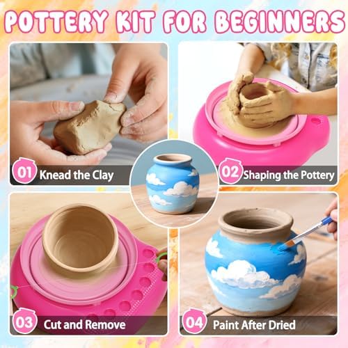 Weilim Pottery Wheel for Kids Beginners, Air-Dry Clay & Paint Kit Ages 6-12 - Image 3