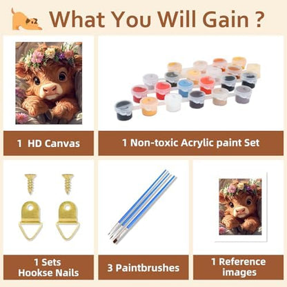 Reivworl Cow Paint by Numbers Kit for Adults Beginners, Highland Cow Paint by Numbers, Adult Paint by Number Kits for Gifts and Wall Decor 16x20 Inch - Image 6