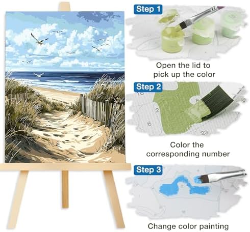 Lxmsja Sandy Beach Paint by Numbers Kit for Adults, Coastal Scene Acrylic Paint by Numbers for Adults Beginner, DIY Craft Supplies Oil Painting Kits for Home Wall Decor 16x20 inch (No Frame) - Image 7