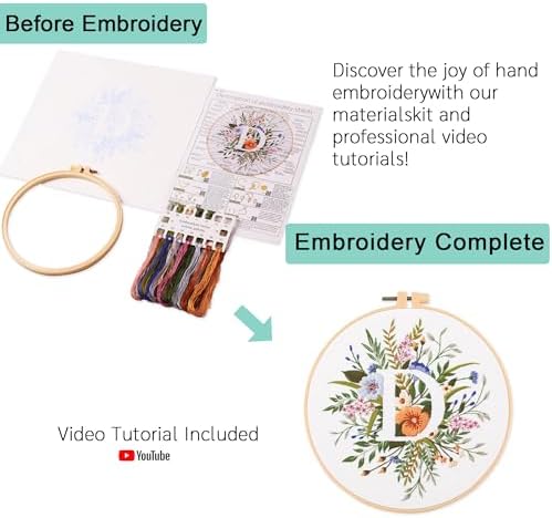 Harimau Letter D Pattern Embroidery Kit for Adult Beginners, Complete Starter Pack with 1 Hoop, Needles, Instruction Guide & Embroidery Stitch Video Tutorials - Image 3