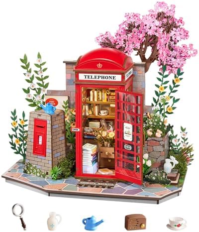 Rolife 3D Wooden Puzzle Vintage Style Model Kit, British-Style Telephone Booth Bookshelf DIY Building Toy for Adults, Model Building Kit, Fun Craft Home Decor Gifts for Adults Family by Rolife