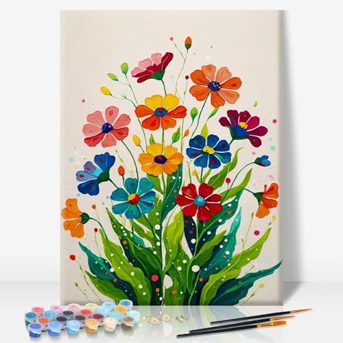 Camocin Framed Paint by Numbers Kit for Adults Beginner - Colorful Easy Flowers Paint by Number Canvas with Frame, Floral DIY Acrylic Painting Kit for Relaxing Home Wall Decor 12x16 Inch by CamocinDIYKit