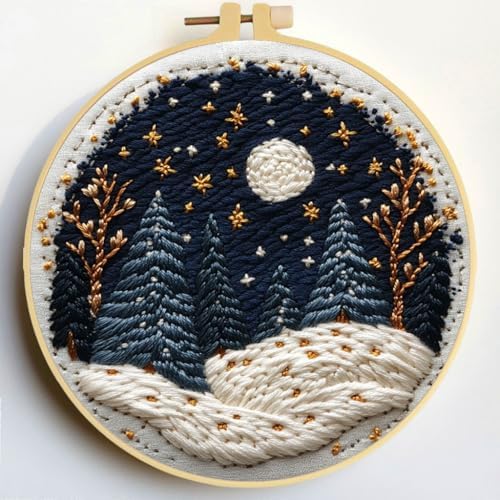 Punch Needle Kits Stars Sky and Moon Night Scenery 20x20cm-3 by Unknown