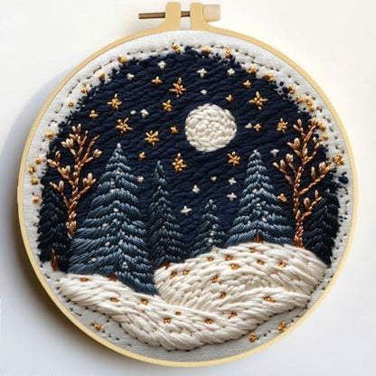 Punch Needle Kits Stars Sky and Moon Night Scenery 20x20cm-3 by Unknown