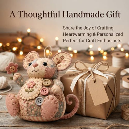 Patchwork Mouse DIY Sewing Kit for Beginners,Handmade Animal Craft Set with Pre-Cut Floral Fabric,Stuffing and Buttons,Plush Ornament Project (B#) - Image 6
