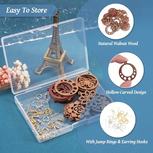 Elecrelive Wood Filigree Earrings Making Kit 20pcs Flat Round Earring Charms Hollow Wood Pendants for DIY Earring Necklace Jewelry Making - Image 2