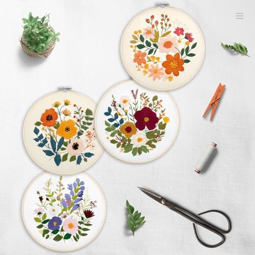Bonroy Embroidery Kit for Beginners with Instructions,Cross Stitch Kits for Adults with Pattern,Needlepoint Kits for Adult Include Embroidery Cloth Hoops Needles Threads (flowers2) - Image 2