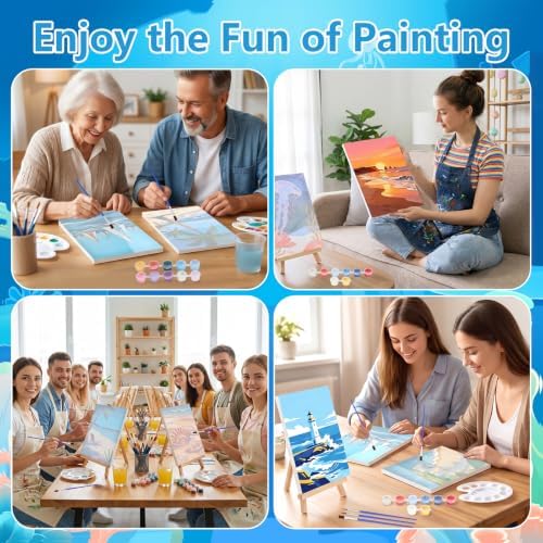 12 Set Paint by Numbers Kit for Adults Beginner with 8x12 In Ocean Painting - Image 6