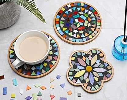 Lanyani 2 Sets of DIY Mosaic Craft Kits Mosaic Tiles Coaster Kit Make Your Own Mosaic Project Handmade Craft Set with Stained Glass Mosaic Tile Pieces for Decoration and Gift - Image 6
